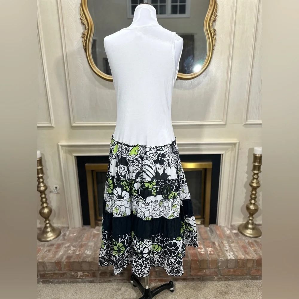 Sangria Dress 14 White Green Floral Maxi Boho Cottagecore - Picture 5 of 12